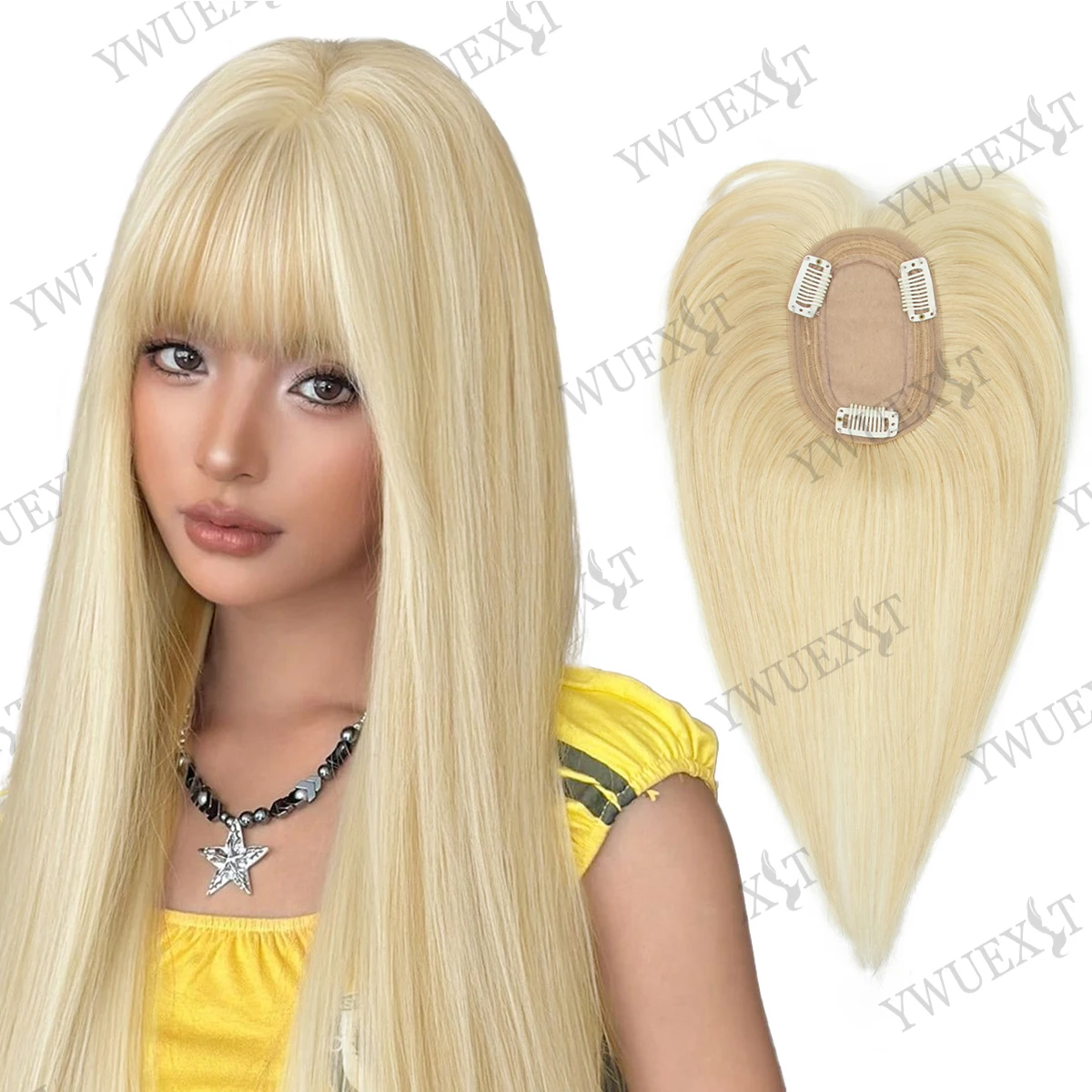 

100% челка из натуральных волос 360° ° Обложка верхнего размера 8 см * 12 см. Зажим для волос. Топпер для истонченных волос и смягчающих женских лиц.