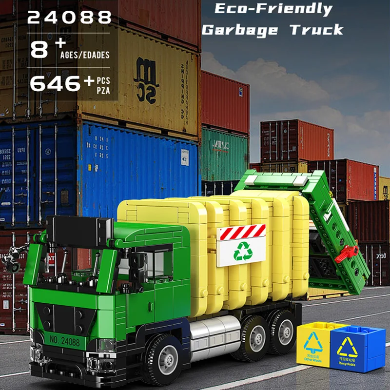 

New Eco-Friendly Garbage Truck Construction Set Engineering Car Building Blocks Educational Toys Children Gifts 24088