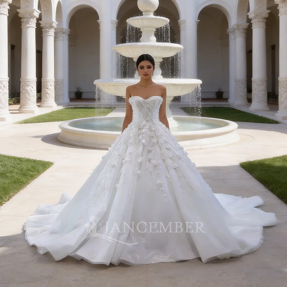 

Exquisite First-rate Romantic Wedding Dress Customized Ball Gown Sweetheart Full Sleeves Appliques Lace Up Robe De Mariée