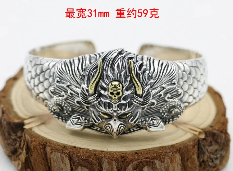 S925 Sterling Silver Bracelet Vintage Thai Silver Craft Dapeng Spreading Wings Open Bracelet Aggressive Eagle Motorcycle Style B