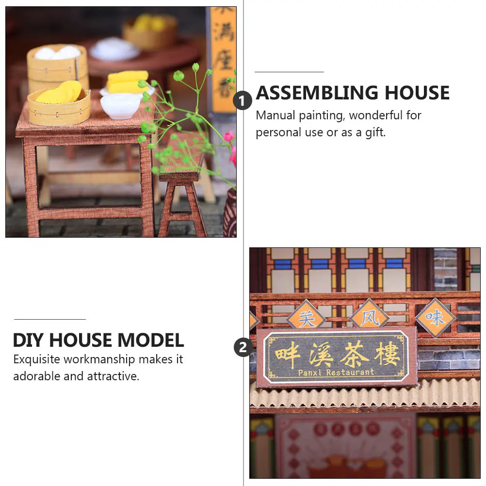 

1Pcs Chinese Style Miniature House DIY Assembly Kit Exquisitely Crafted Environmentally Safe Adornment for Living Room Office