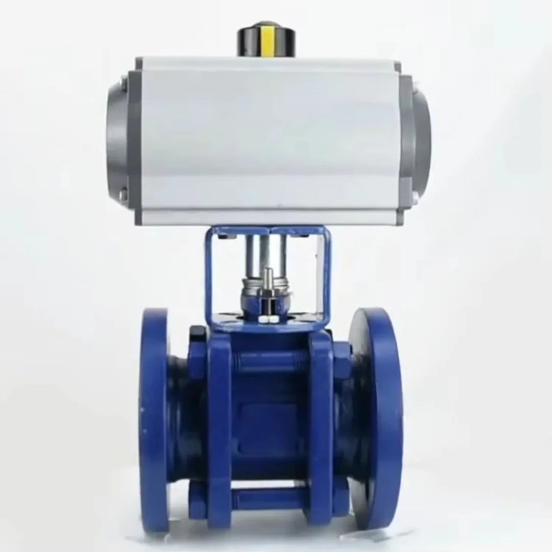 3 piece DN25 1 inch 2 Way Double Flanged casting steel Pneumatic Ceramic Ball Valve with Pneumatic Actuator
