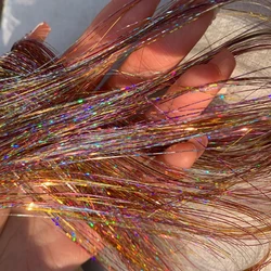 Shiny Sparkle Hair Tinsel 150 pz/120cm sottile colorato arcobaleno seta estensioni dei capelli Dazzles donne Hippie per intrecciare copricapo