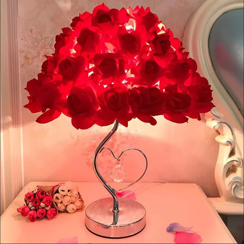 European Table Lamp Rose Flower LED Night Light Bedside Lamps Home Wedding Party Decor Atmosphere Night Lights Sleep Lighting