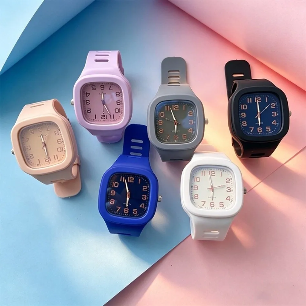 Korean Style Silicone Strap Square Watch Square Casual Quartz Watch Wristwatch Women Girls