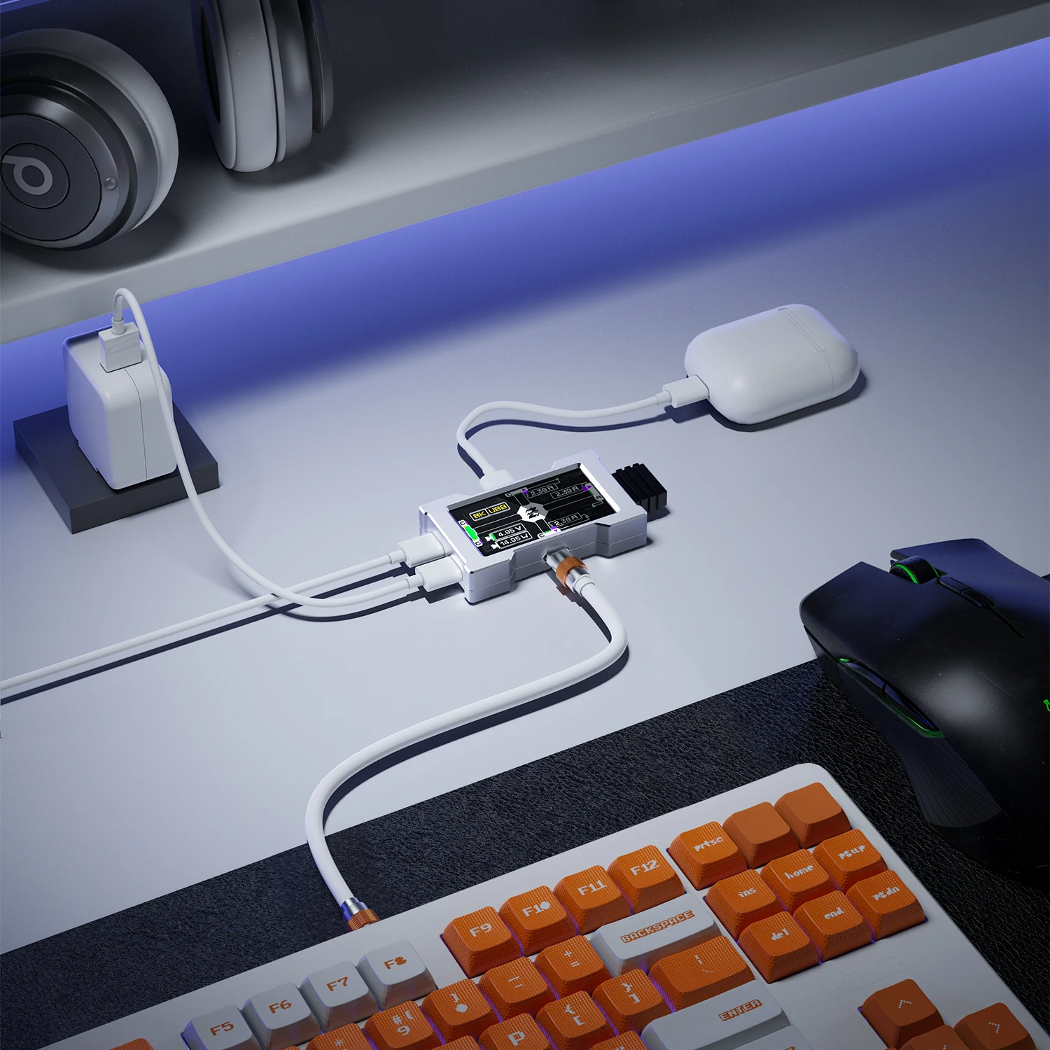 

HMLAB ZNEO Gaming USB Hub - 2-to-3 Port, 8K Hz, Independent Power, With Screen, Trendy for Gaming Ambience Desk Setup