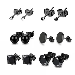 Stud Earrings For Men Women Small Black Stone CZ Crystal Stainless Steel Punk Cubic Zirconia Helix Hypoallergenic Gothic Jewelry