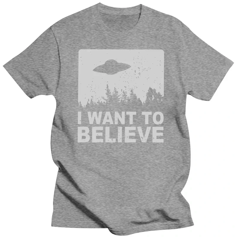 Stylish Male The X Files I Want To Believe Tshirt Short-Sleeve Cotton T-shirt Alien UFO Area 51 T Shirt Harajuku