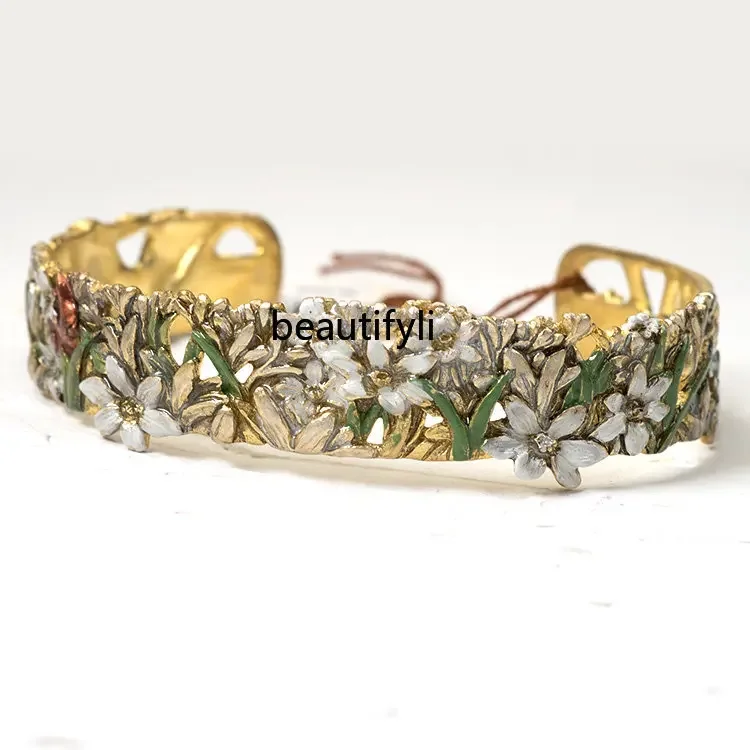 yj Lily Flowers and Plants Exquisite Mori Style Elegant All-Match Semi-Open Women's Bracelet Bracelet