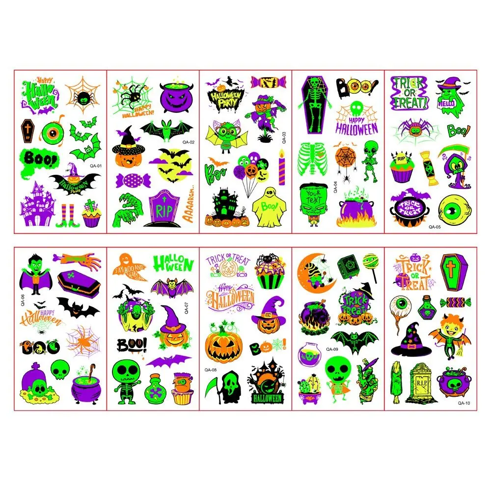 

10Pcs/Set Fake Tattoo Glow Party Tattoo Stickers Waterproof Temporary Fluorescent Tattoo Sticker Cartoon Disposable