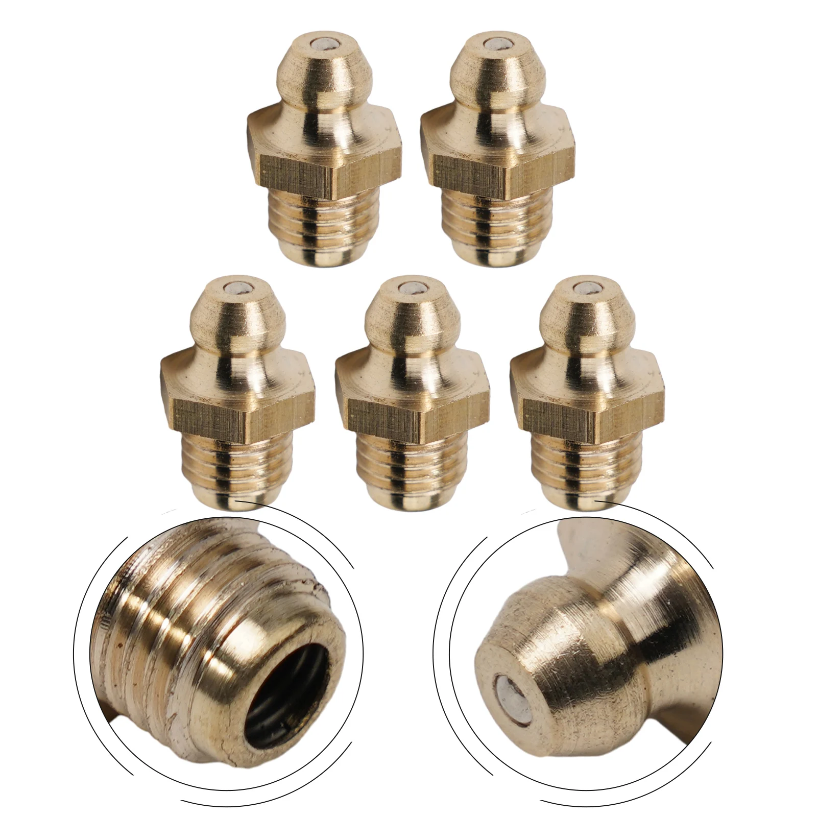 5pcs Grease Accessories M8 X 1 Brass 10 Mm Hexagonal 16 Mm Height Grease Nozzle Connection Grease Nipples Replacement Welding