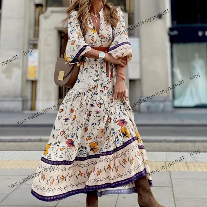 

ZOCI-Осенне-зимнее модное богемное длинное платье с принтом