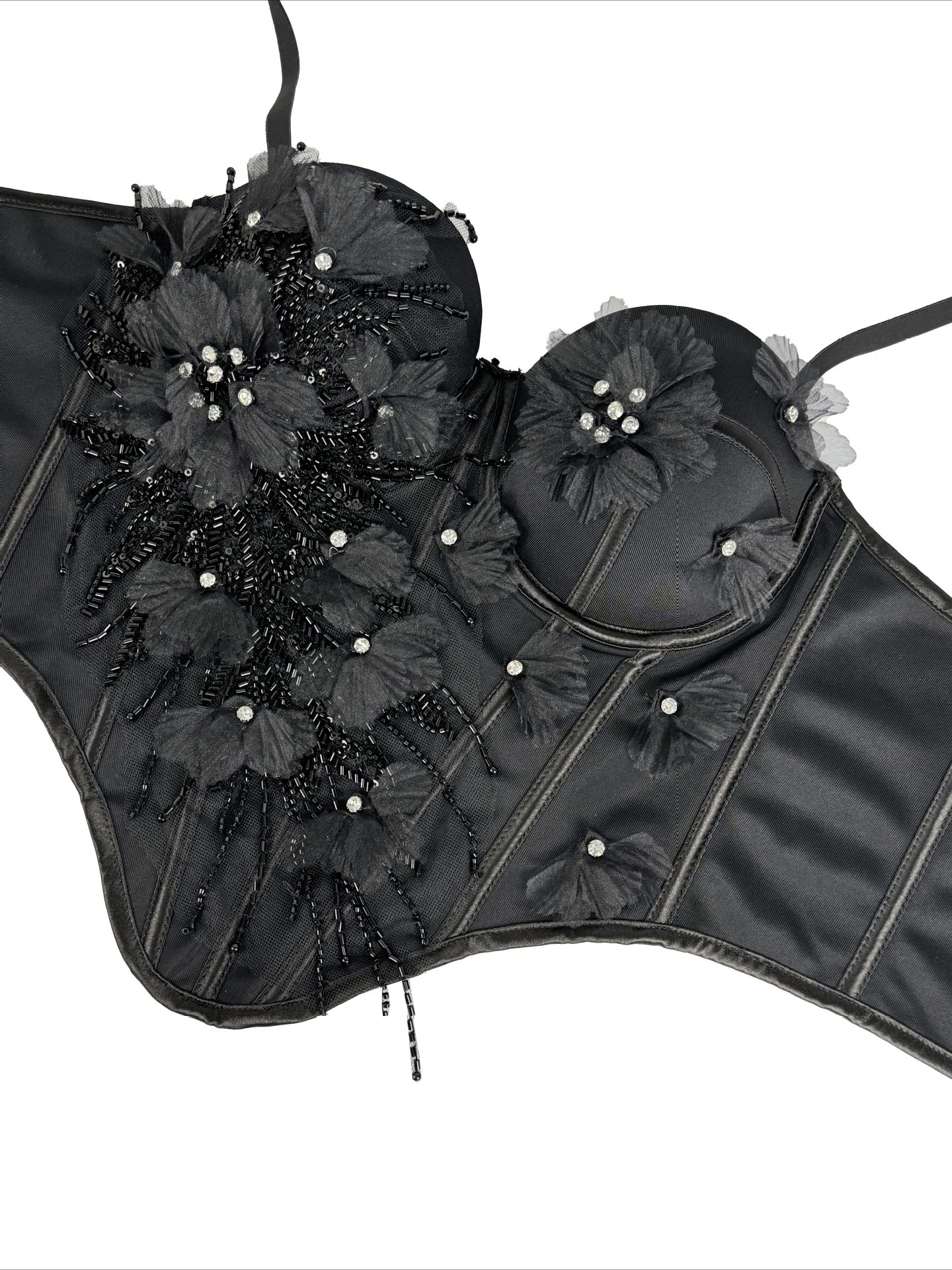 SsTss Corsetto di lusso con applicazioni floreali 3D Top Elegante dettaglio strass da donna Cinturino regolabile Senza maniche Bustier disossato Camis