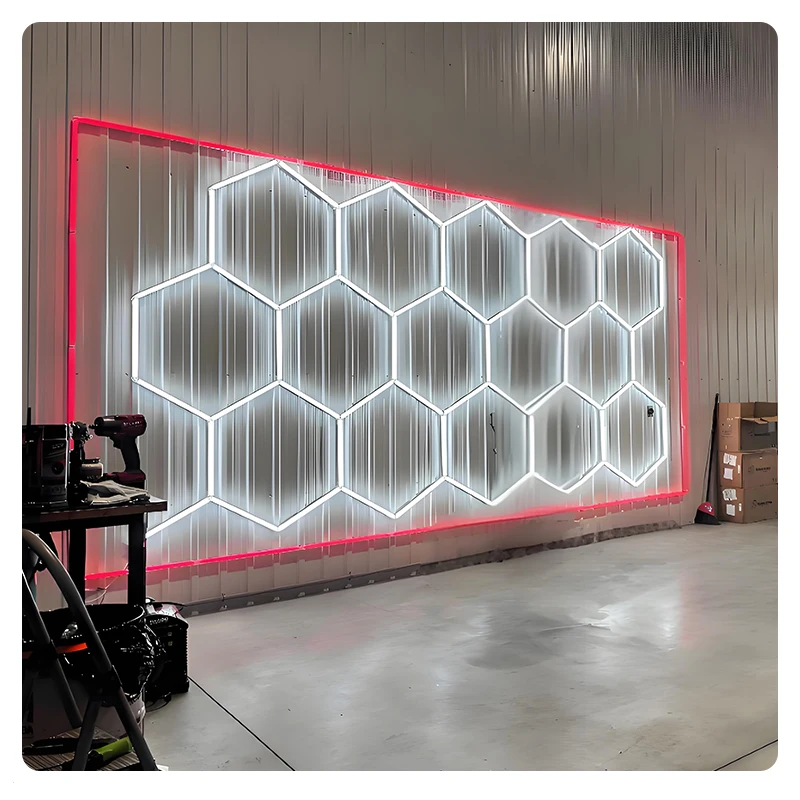 

Waterproof Hexagonal LED Workshop Light System with Dimmable Honeycomb Optics for Auto Detailing Centers, Car Showroom Lighting