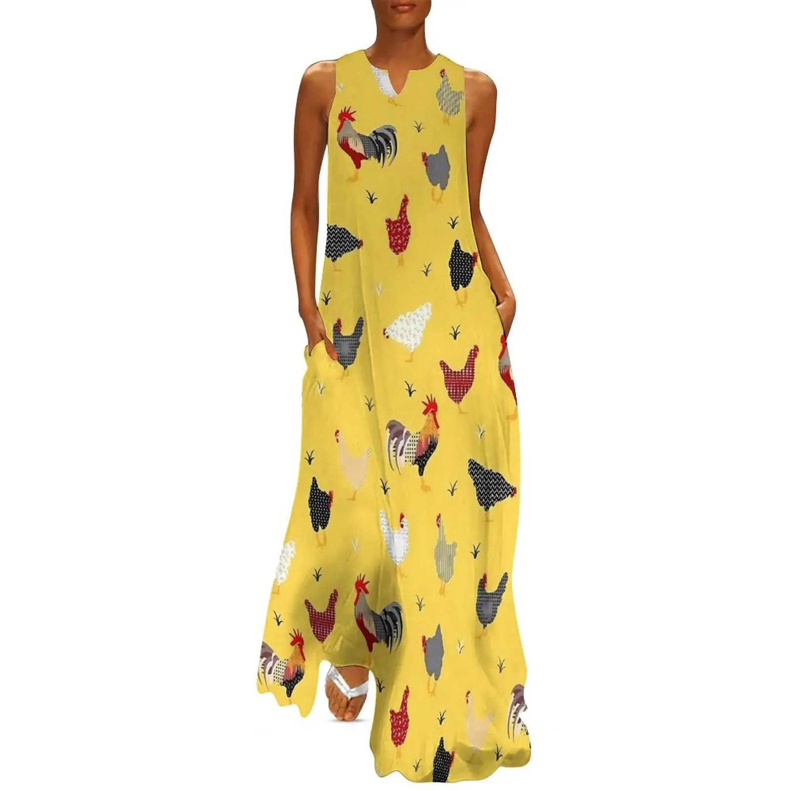 Chicken Farm Dress Summer Animal Print Korean Fashion Casual Long Dresses Ladies Printed Party Maxi Dress 3XL 4XL 5XL