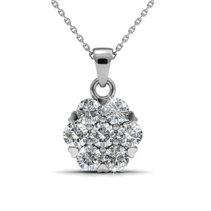 

Daisini Simple Flower Charm Pendant Necklace with Swarovski Crystals 925 Sterling Silver Elegant Jewelry Gift for Women Girls