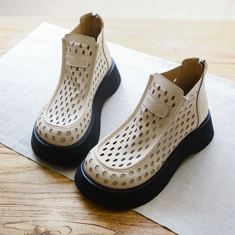 Women's  Boots Sandals Zipper Hollow out Breathable Thick Bottom Heightening Summer New Style Casual Fashion Shoes