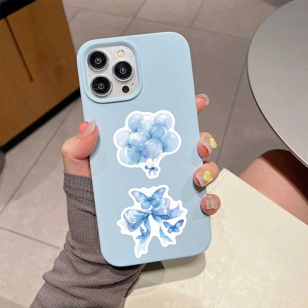 10/30/60pcs Ins Stijl Leuke Blauwe Strik Cartoon Stickers Esthetische Aquarel Graffiti Decals Bagage Notebook telefoon Meisjes Sticker