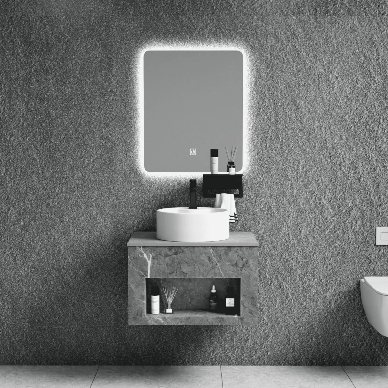 New metal rock slab table basin bathroom cabinet bathroom smart mirror integrated ceramic wash basin washstand