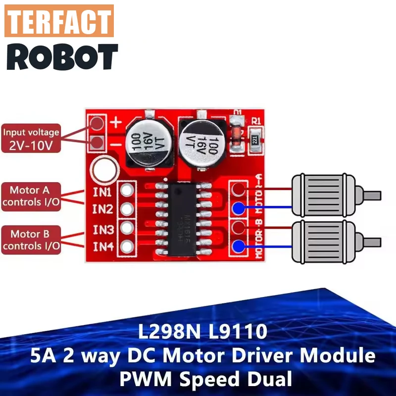 TERFACT ROBOT 5A 2 way DC Motor Driver Module PWM Speed Dual H-Bridge Stepper L298N L9110