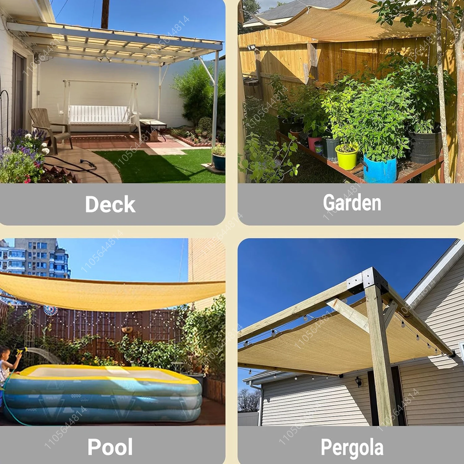 Beige Yellow Sun Shade Mesh With Multiple Sizes Metal Grommets 90% UV Block Shade Net For Outdoor Pergola Balcony Car Canopy