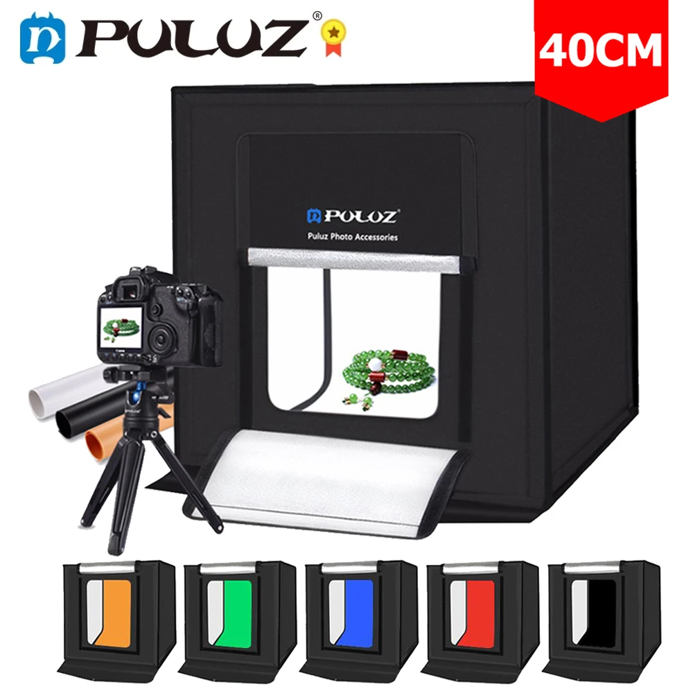 PULUZ 40cm Photo Studio LED Lightbox Photograghy Softbox Portable Lighting Studio Shooting Tent Box Kits 6 Colors Backdrops Tent