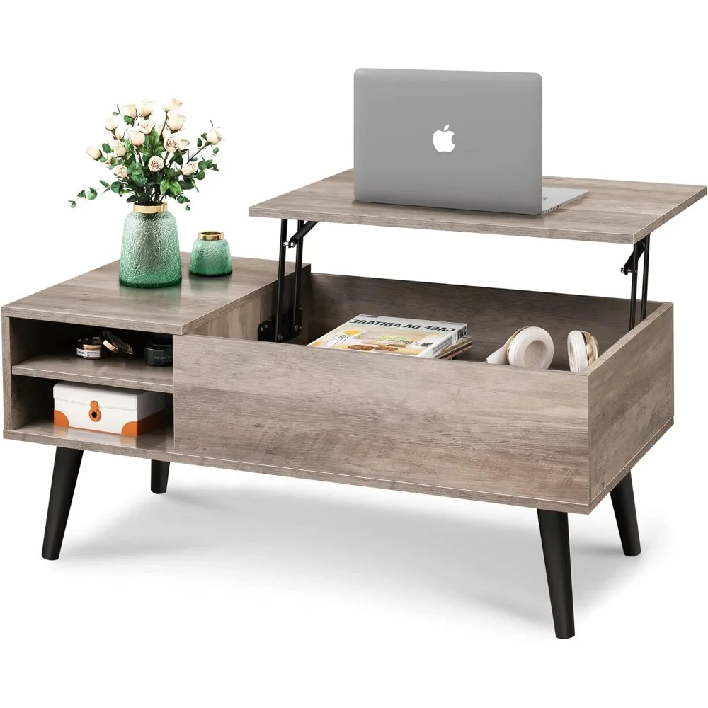 Wood Lift Top Coffee Table with Hidden Compartment and Adjustable Storage Shelf, Lift Tabletop Diner Table for Home, Living Room