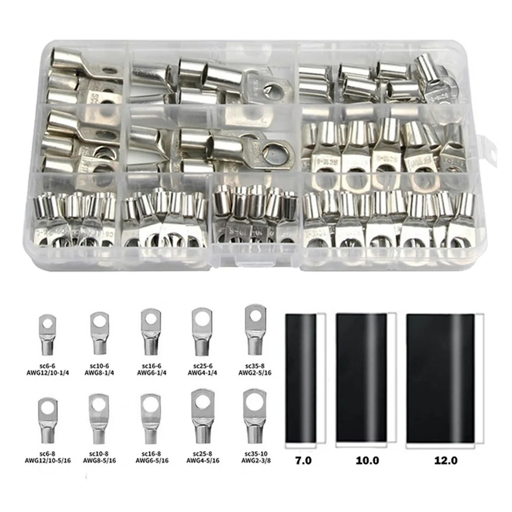 240PCS Copper Ring Terminal Wire Crimp Connector Bare Cable Battery Terminal Soldered Connectors&Heat Shrink Tube