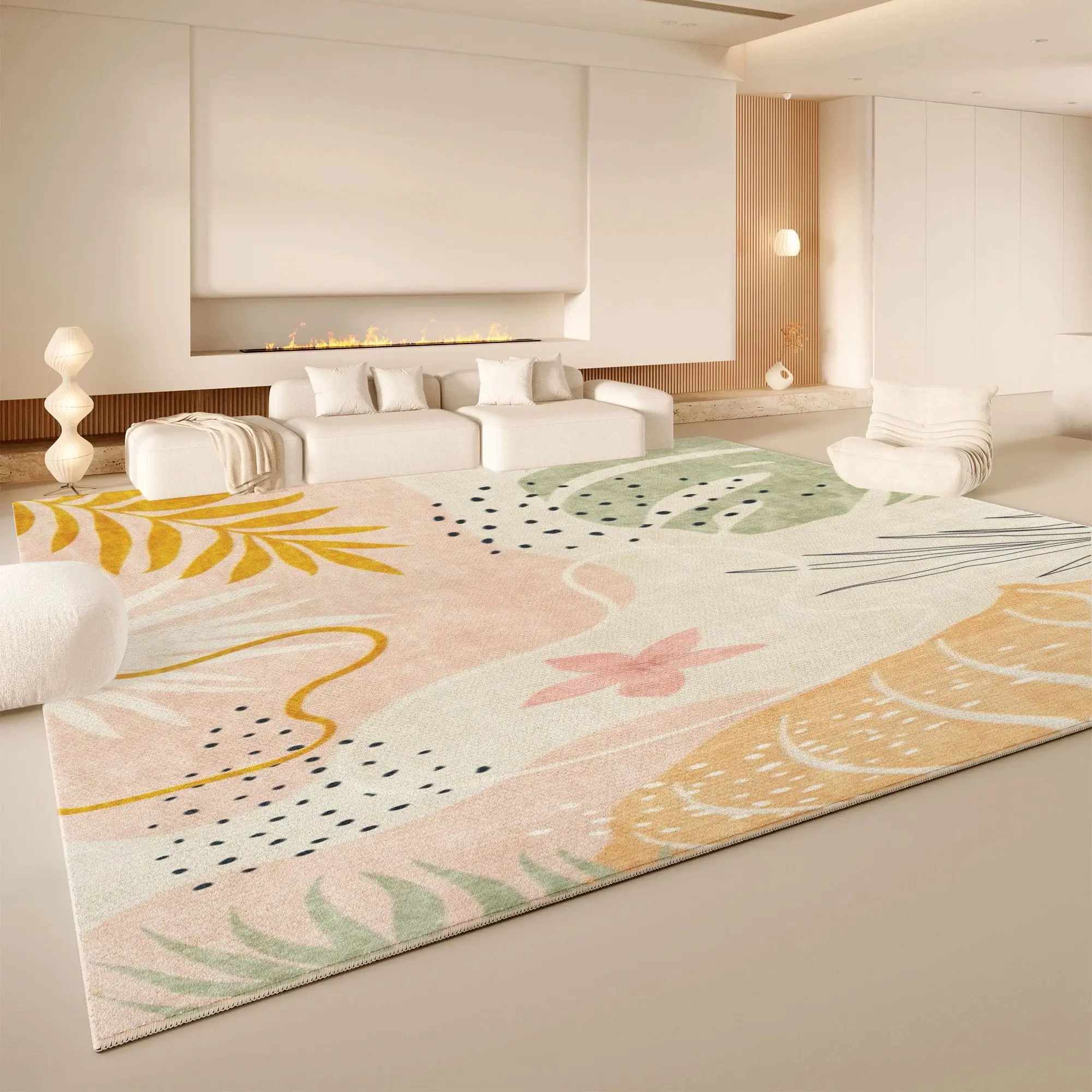 Tapis d'intérieur VIKAMA, motif botanique abstrait pastel, lavable, antidérapant, pour salon, tapis bohème, feuilles tropicales, tapis de sol pour la maison