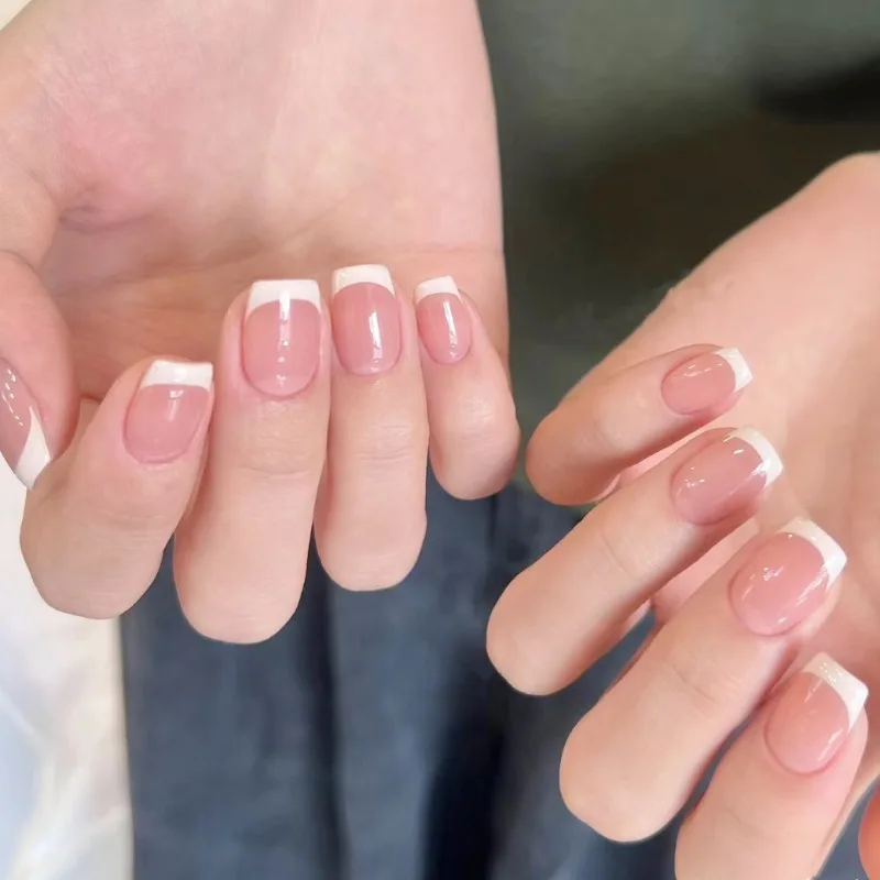 24 Uds uñas postizas simples vacaciones prensa en uñas para un hermoso pegamento uñas postizas francesas blancas para mujeres juego de uñas protésicas