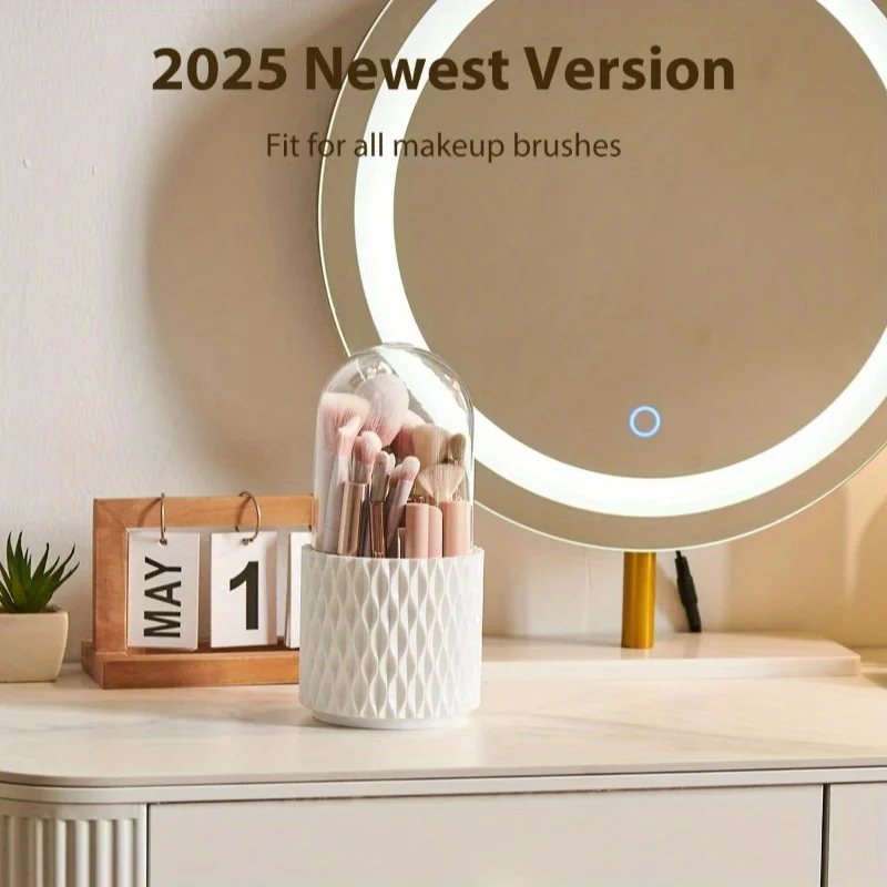 

[Обновление] вращающийся на 360 градусов органайзер для косметических кистей для макияжа с крышкой для туалетного столика, 1 шт., держатель для кистей для макияжа