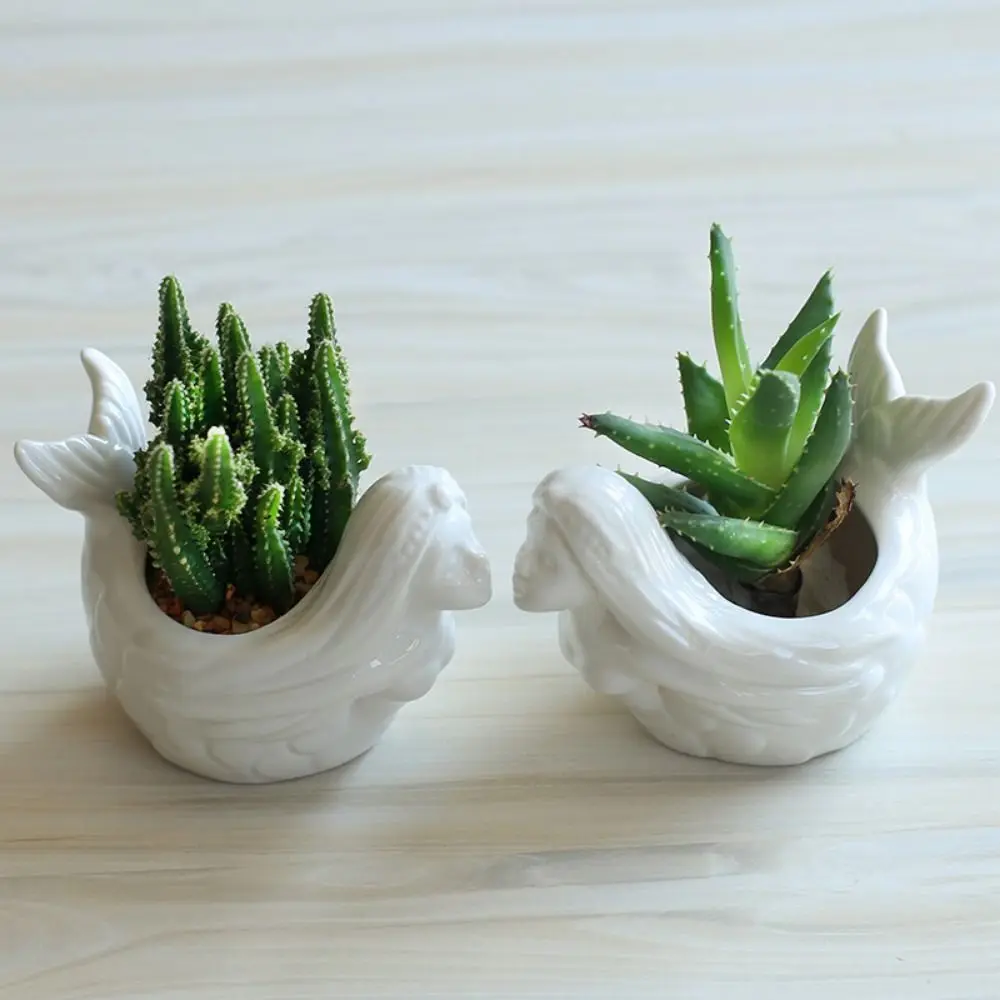 

Exquisite Cute Mermaid Flowerpot No Deformation Anti-corrosion Cartoon Flower Vase Decorative Ceramic Succulent Pot Office