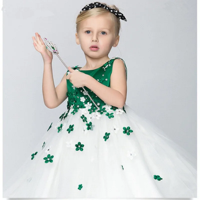 

Зеленое платье для девочек, детское пышное платье принцессы, детские костюмы для сценических танцев.