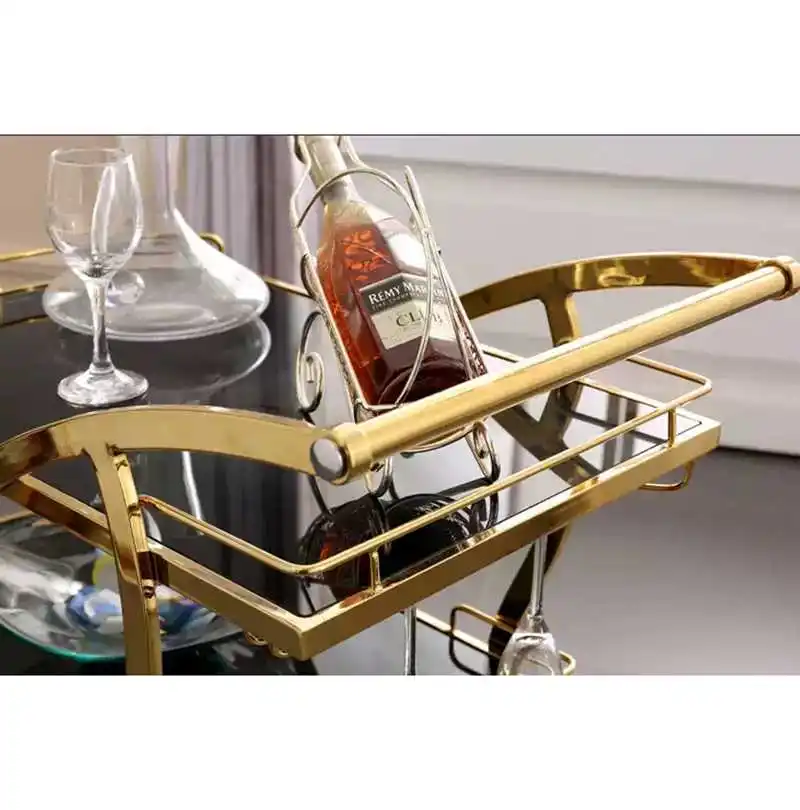 Wine Food Trolley Cart Rose Gold Luxury Black Metal Iron Modern Hotel Furniture Kitchen Cart Other Dining Room Furniture Trolley