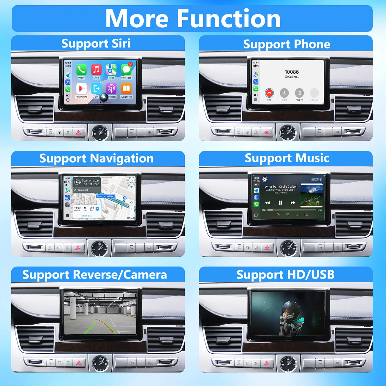 واجهة أوتوماتيكية CarPlay اللاسلكية لنظام أودي A8 A8L 2010-2018 مع وصلة مرآة AirPlay وظائف تشغيل السيارة تدعم YT NF الخلفي #4