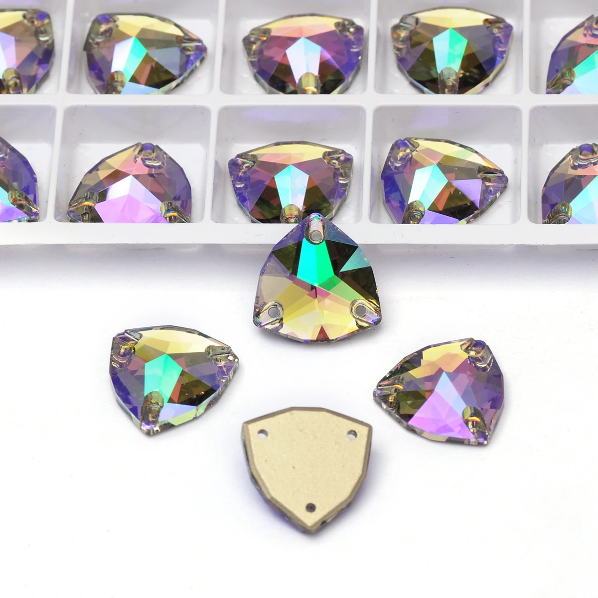 PUBRILEX Großhandel Glas K9 Strass mit abgeschrägten Kanten, Trilliant Flatback Strass zum Aufnähen für Kleidung, Kleider, Schuhe – Detail 6