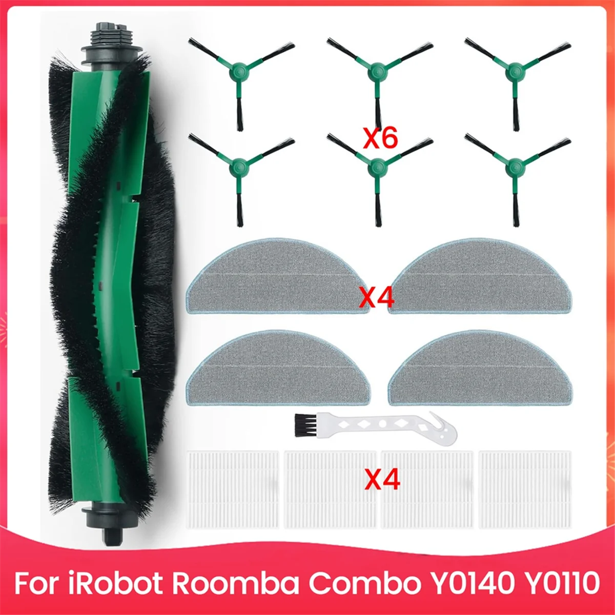 BFYLE Ersatzzubehör Teile für IRobot Roomba Combo Y0140, Y0110 Roboter Staubsauger Kit Hauptseitenbürste Hepa-Filter
