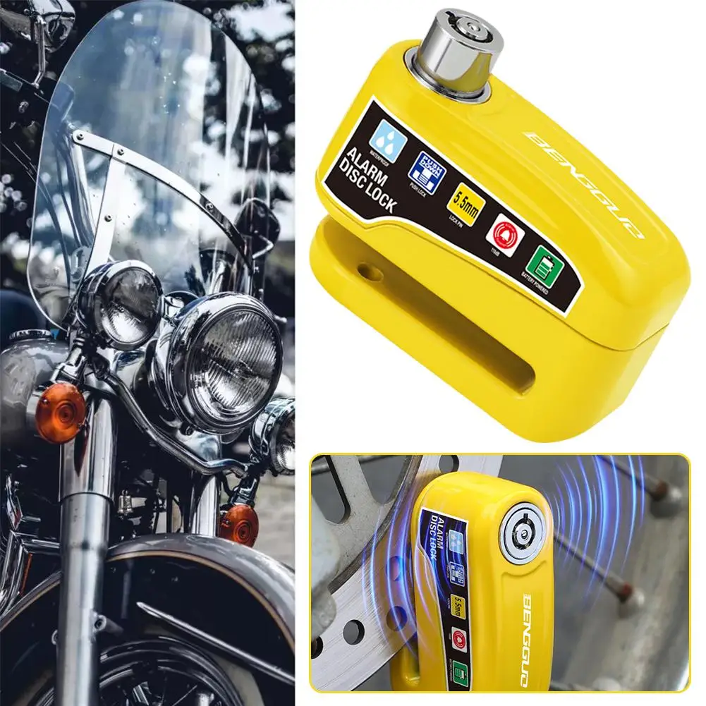 Motorcycle Bicycle Lock Alarm Protection Padlock Waterproof Brakelock with Keys Safety Anti-Theft Scooter Wheel Disc Brake Locks