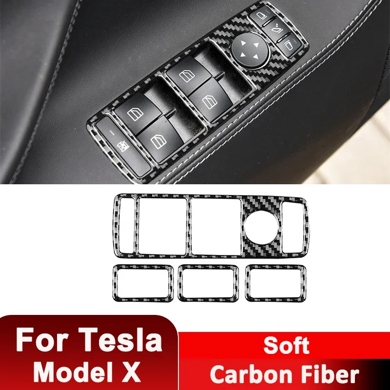 

For Tesla Model X Carbon Fiber Car Window Lifter Control Buttons Panel Trim Frame Decorative Sticker Auto Interior Accessories