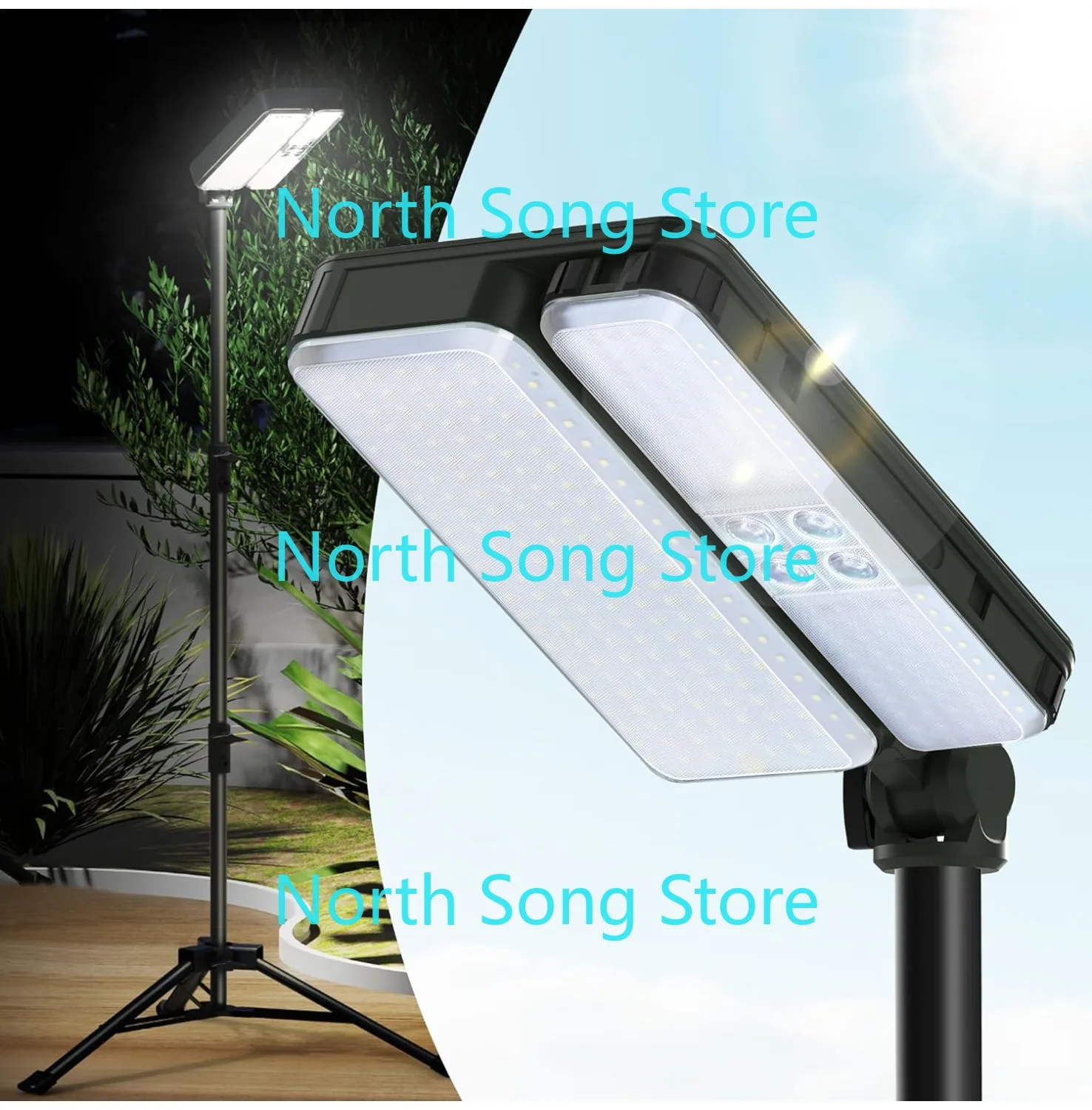 

10000lm Dimmable Rechargeable Work Light, 15000mAh Camping Work Light 72'' Telescopic, 2 Charge Ways Type C & Solar Powered