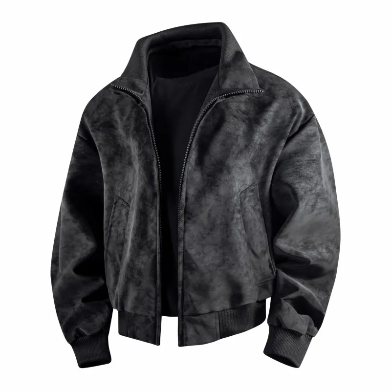 

American Retro Stand Collar Jaet Men's Spring New Loose Windproof High-End Trendy ort Zipper ket Casual Outerwear