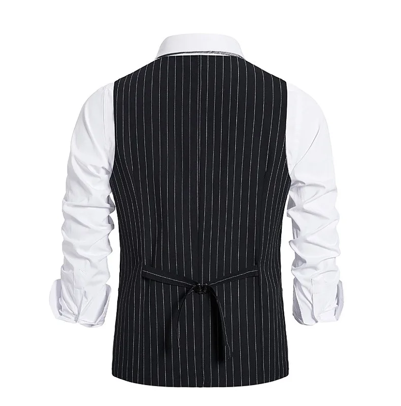 2026 Striped Vests Men Suit Vest Classic Black Grey Business Vest Waistcoat Men High Quality British Blazer for Men Sleeveless