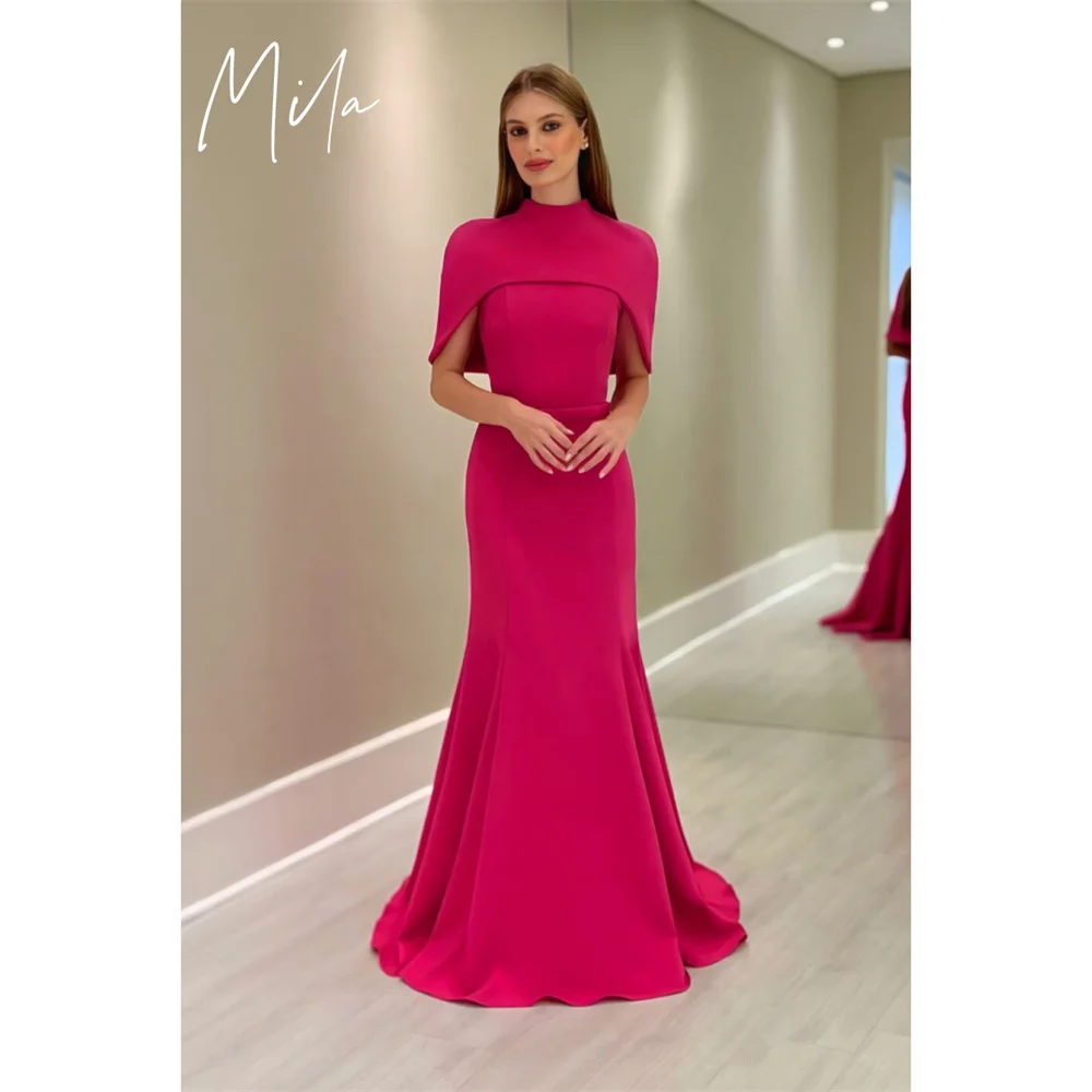 

Mila Fuchsia Floor-Length Customized Party Dresses Elegant Mermaid Silhouette Party Dresses Detachable Shawl Evening Dresses