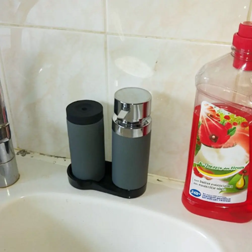 Dish Soap Dispenser With Tray Set Silicone Squeeze Bottle Modern Countertop Organizer For Kitchen Sink Hand Lotion