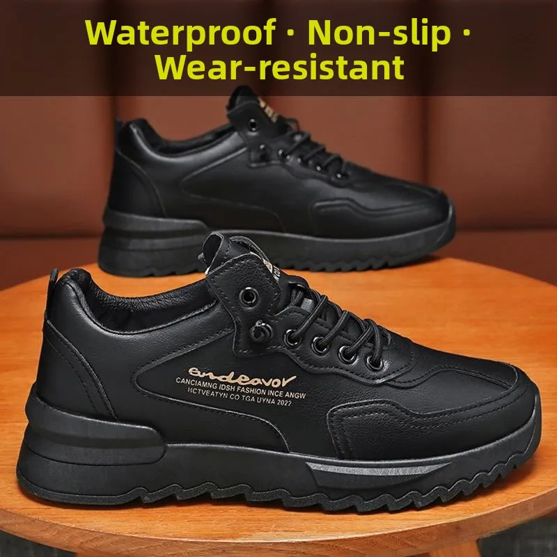 

Men's Chef Shoes Casual Sports Kitchen Work Safety Leather Shoes Black Waterproof Non-Slip Trendy Shoes for Office Wear