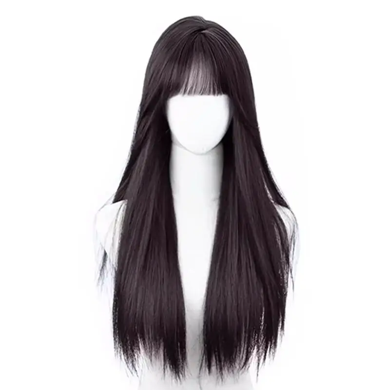 

Синтетический парик на всю голову для женщин, реалистичные длинные прямые волосы, стильные черные длинные прямые волосы для повседневной носки.