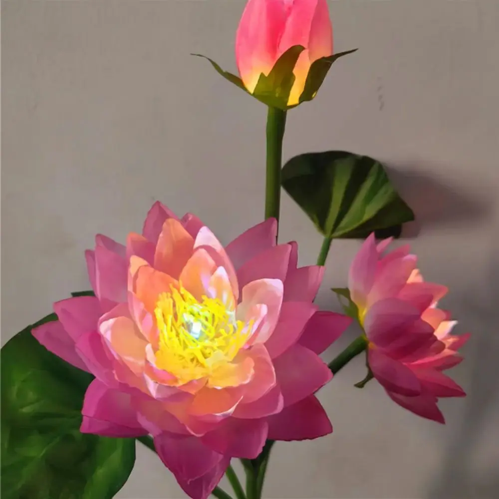 

3 LED Lights Solar Lotus Light Plug in Light Solar Powered LED Lawn Light Lotus Design LED Lighting Garden Lights