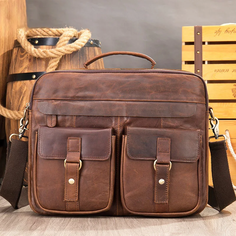 Vintage Mode Mannen Lederen Schoudertas Crossbody Tas Top Laag Koeienhuid Handtas Zakelijke Tas Voor Man Mannelijke Aktetas Tassen