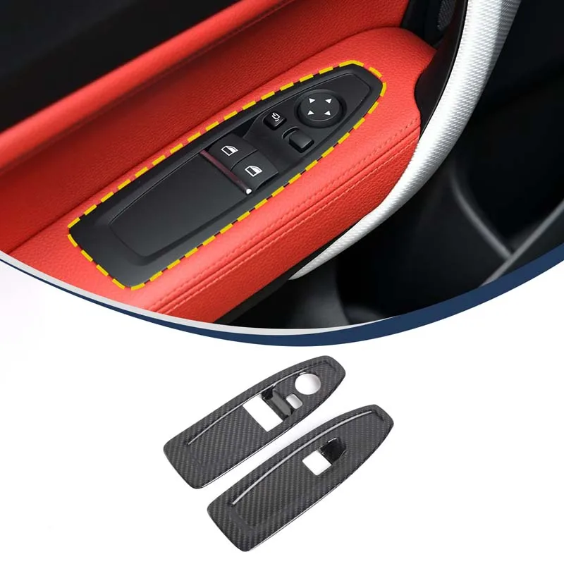 Echte Kohlefaser für BMW 1er 2er Serie F20 F21 F22 F45 F46 2014-2019 Fensterheber-Schalterabdeckung Zierleiste Aufkleber Autozubehör
