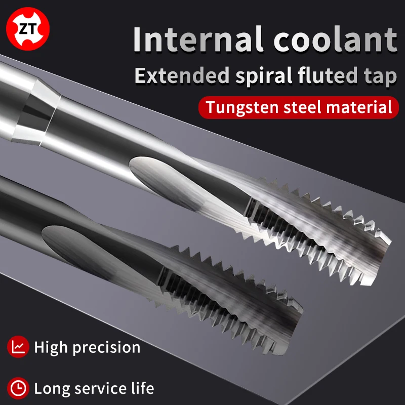 1PCS Solid Carbide DIN Standard Extended Internal Coolant Spiral Fluted Tap for CNC Threading For Aluminum/Steel For Blind Hole